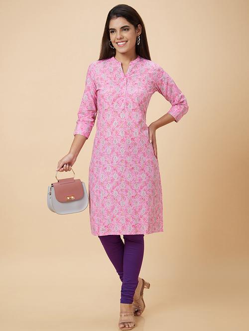 women pink cotton straight kurta - 20019003 - Very Small Image - 1