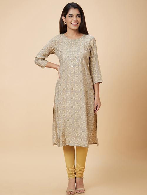 women brown polyester straight kurta - 20019007 - Very Small Image - 1