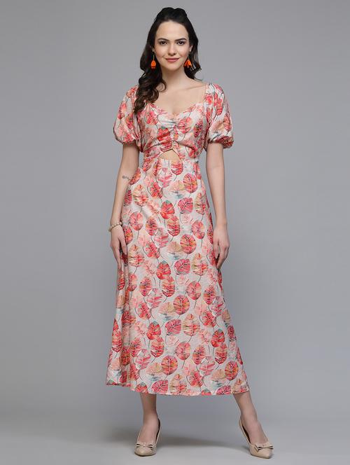 women's fit & flare leaf print dress - 20019299 - Very Small Image - 1