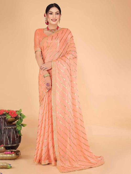gota work striped bordered saree - 20019310 - Very Small Image - 1