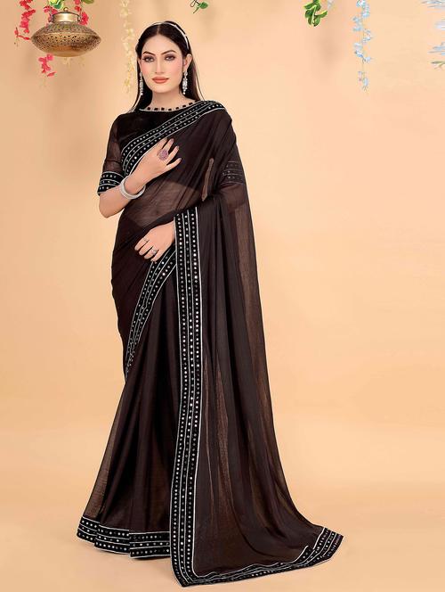 women's bordered black colored saree with blouse - 20019332 - Very Small Image - 1