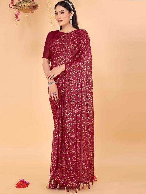 tassel detailed gold printed saree - 20019356 - Very Small Image - 1