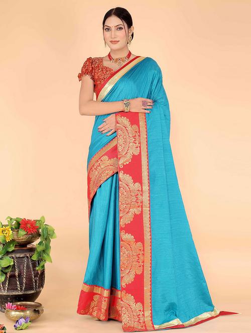 women's solid light blue colored saree - 20019371 - Very Small Image - 1