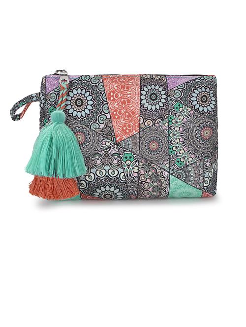 olive cotton polyester blend printed pouch - 20021568 - Very Small Image - 1