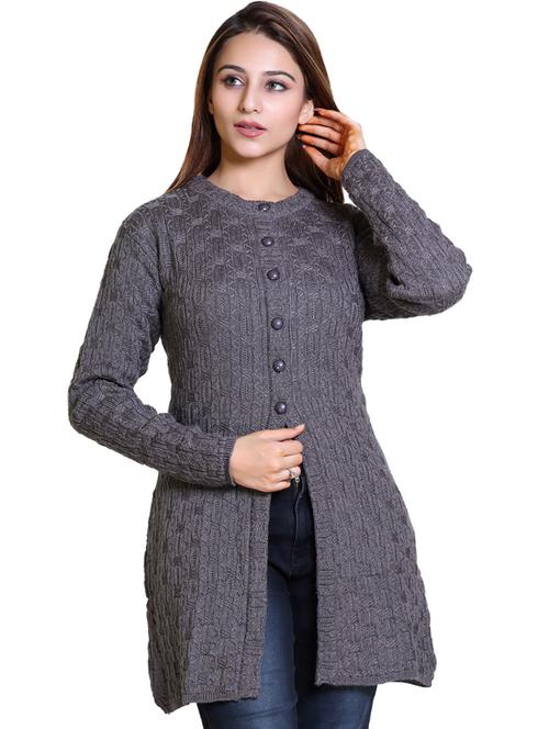 grey self design cardigan - 20021671 - Very Small Image - 1
