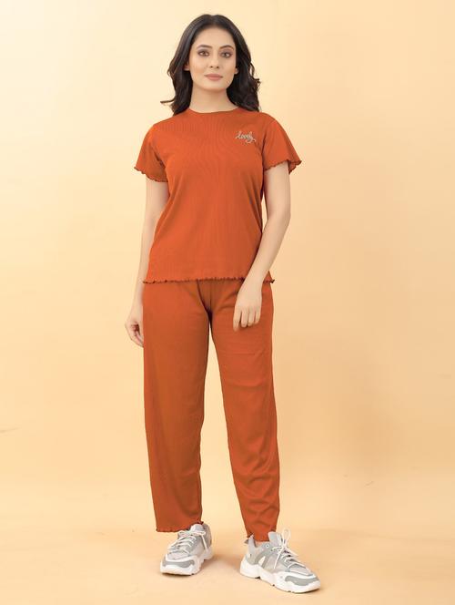 women solid lycra top and trouser co-ord set - 20021756 - Very Small Image - 1