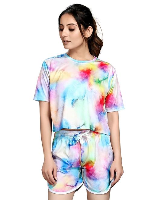 white lycra top and shorts co-ord set - 20021765 - Very Small Image - 1