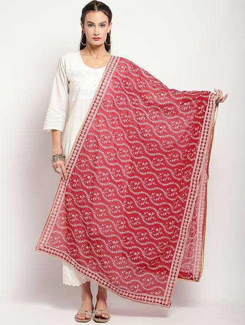red floral embroidered dupatta  - 20022410 - Very Small Image - 1