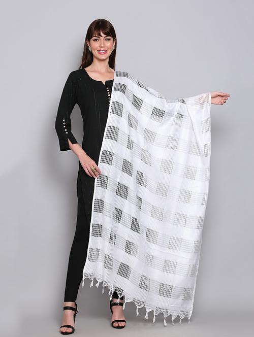 white check pattern dupatta - 20022425 - Very Small Image - 1