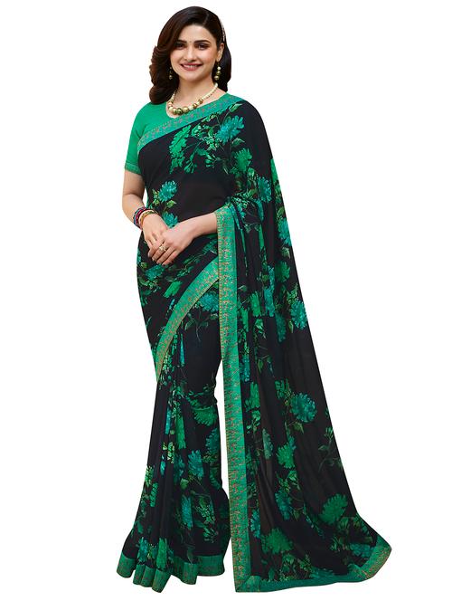 women's floral navy blue colored saree - 20022658 - Very Small Image - 1