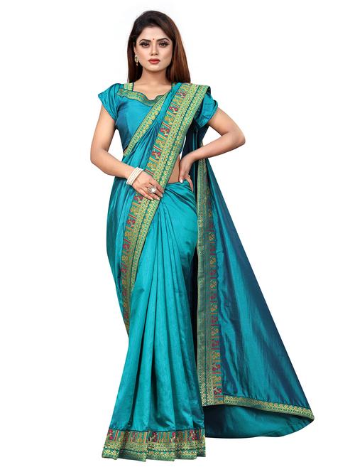 dark blue silk blend bordered saree - 20022668 - Very Small Image - 1