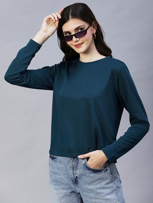 women navy blue solid long sleeve top - 20022913 - Very Small Image - 1