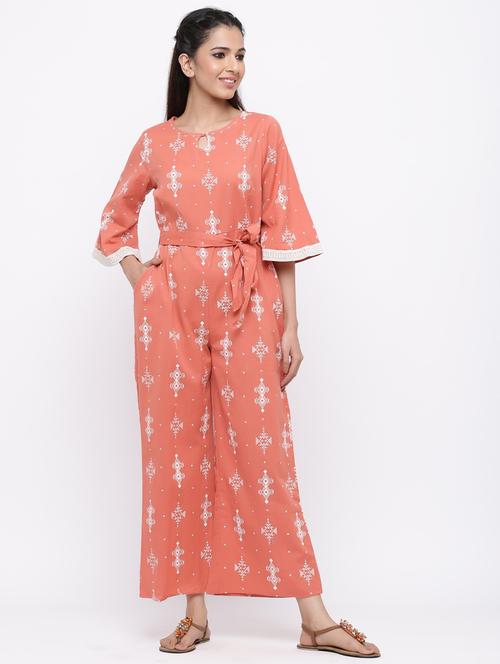 juniper women peach cotton flex printed jumpsuit - 20023430 - Very Small Image - 1