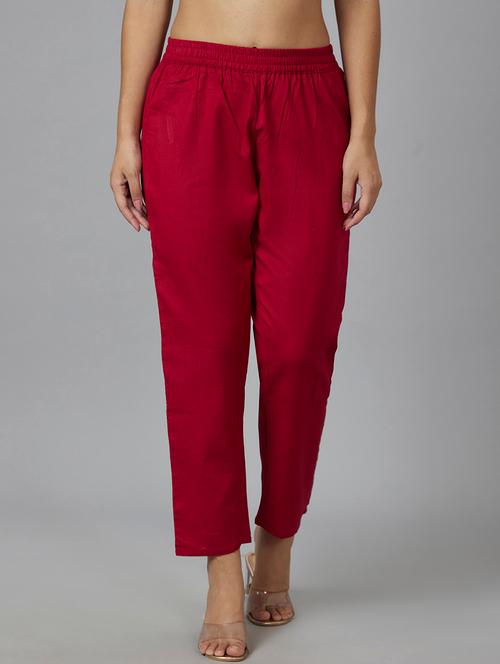 women maroon cotton cigarette pants - 20023463 - Very Small Image - 1
