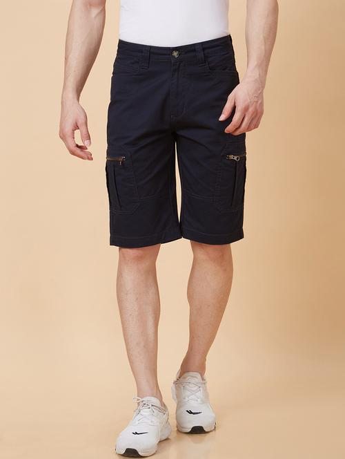globus men navy blue regular fit stretchable cargo shorts - 20023804 - Very Small Image - 1