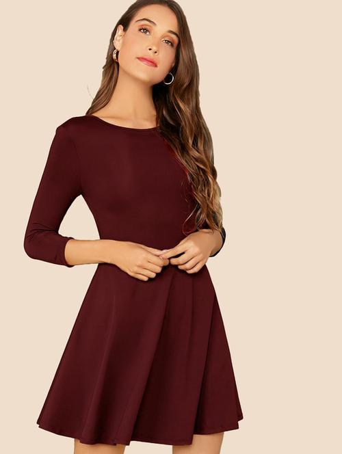 women's fit & flare solid dress - 20025969 - Very Small Image - 1