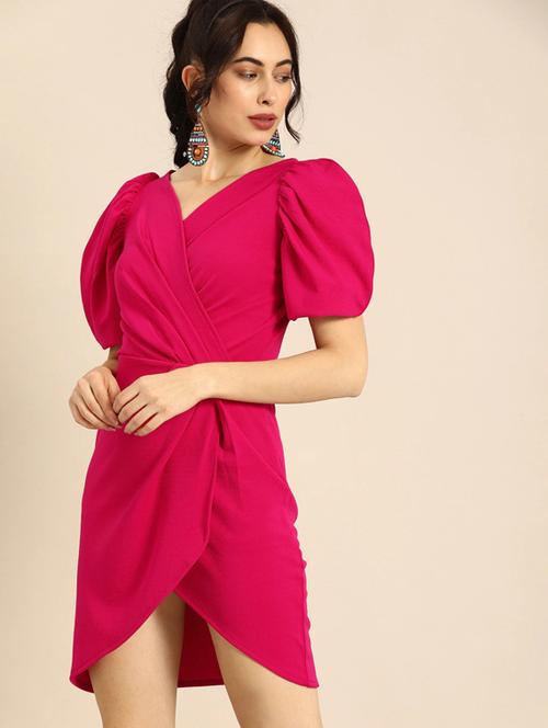 women's wrap solid dress - 20026097 - Very Small Image - 1