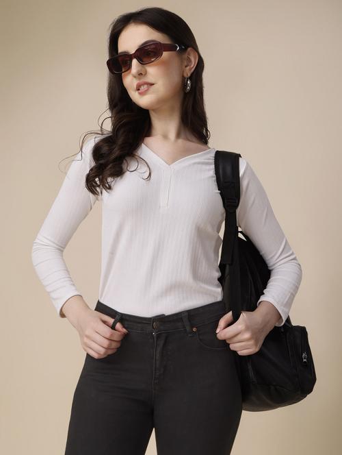 women's straight v neck top - 20026317 - Very Small Image - 1