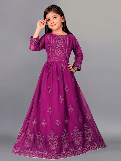 purple embroidered party gown - 20026477 - Very Small Image - 1