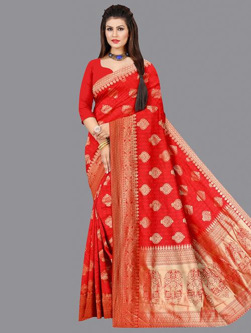 red silk banarasi saree - 20026624 - Very Small Image - 1