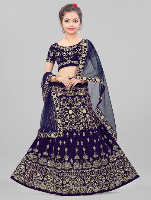 blue velvet lehenga choli - 20026678 - Very Small Image - 1