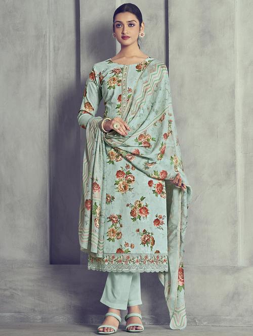 ai aqua round neck unstitched suits - 20027763 - Very Small Image - 1