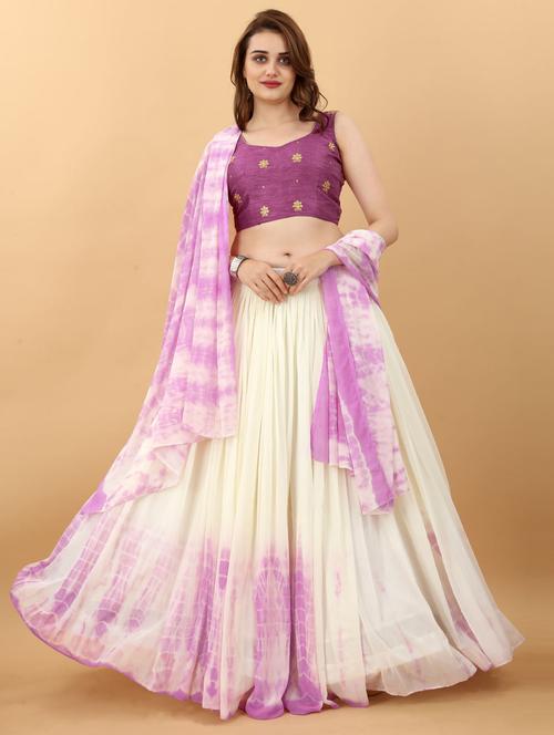 purple shibori print flared lehenga - 20027955 - Very Small Image - 1