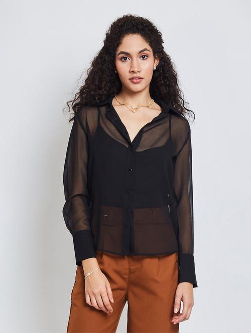black plain back see through georgette shirt - 20028261 - Very Small Image - 1