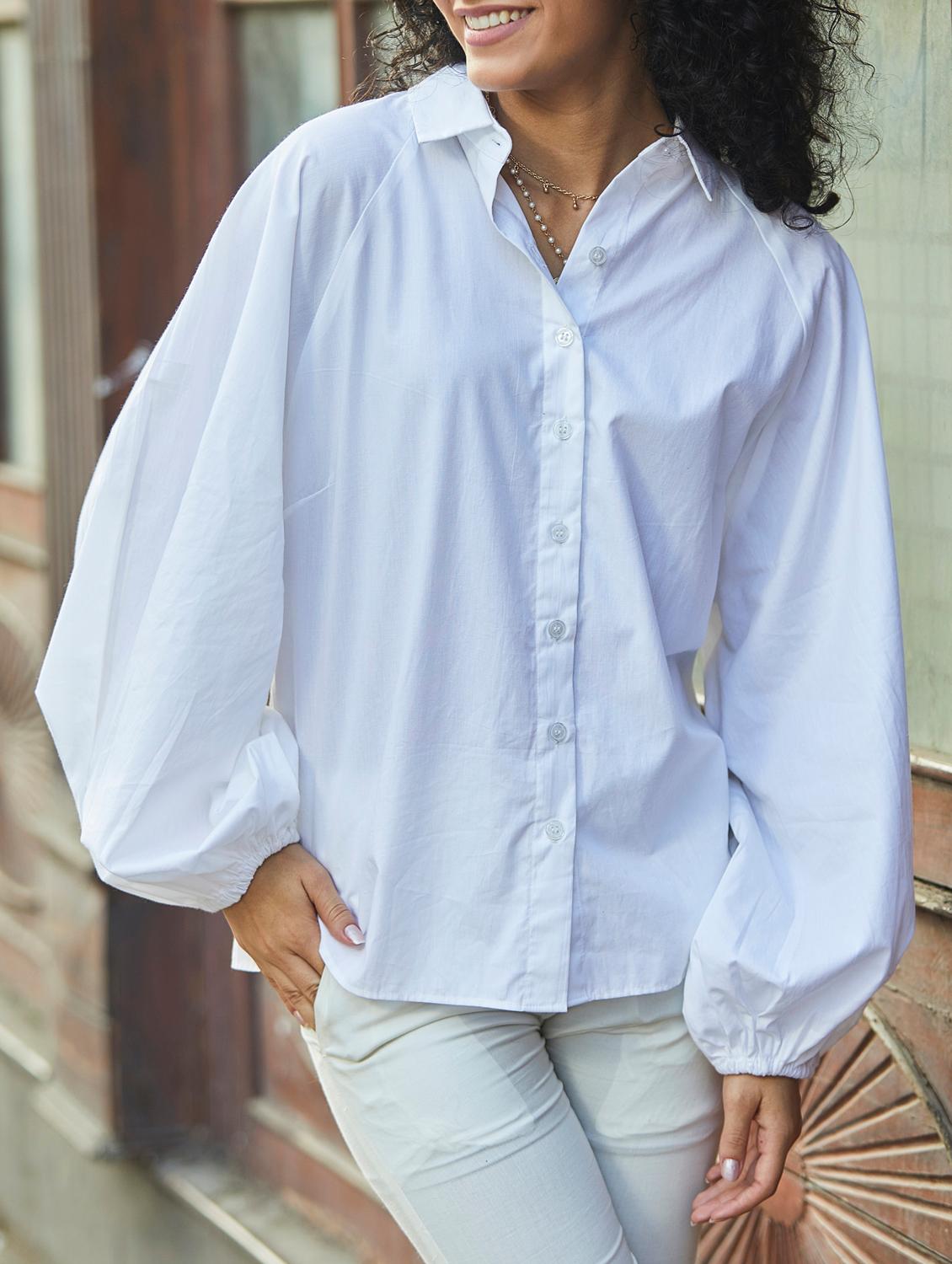 women solid bishop sleeves shirt - 20028266 - Zoom Image - 3