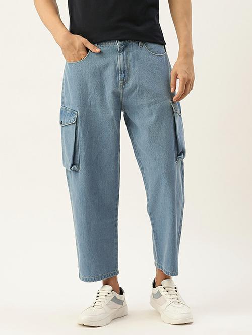 blue solid mid rise ankle length cargo - 20028313 - Very Small Image - 1