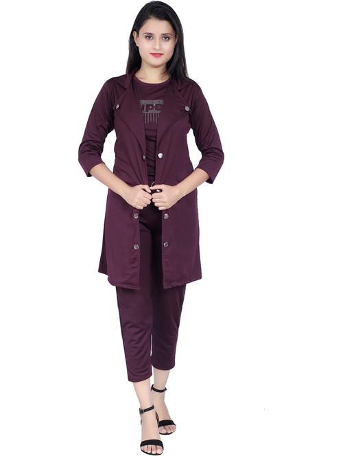 purple solid top trouser with jacket co-ord set  - 20030752 - Very Small Image - 1