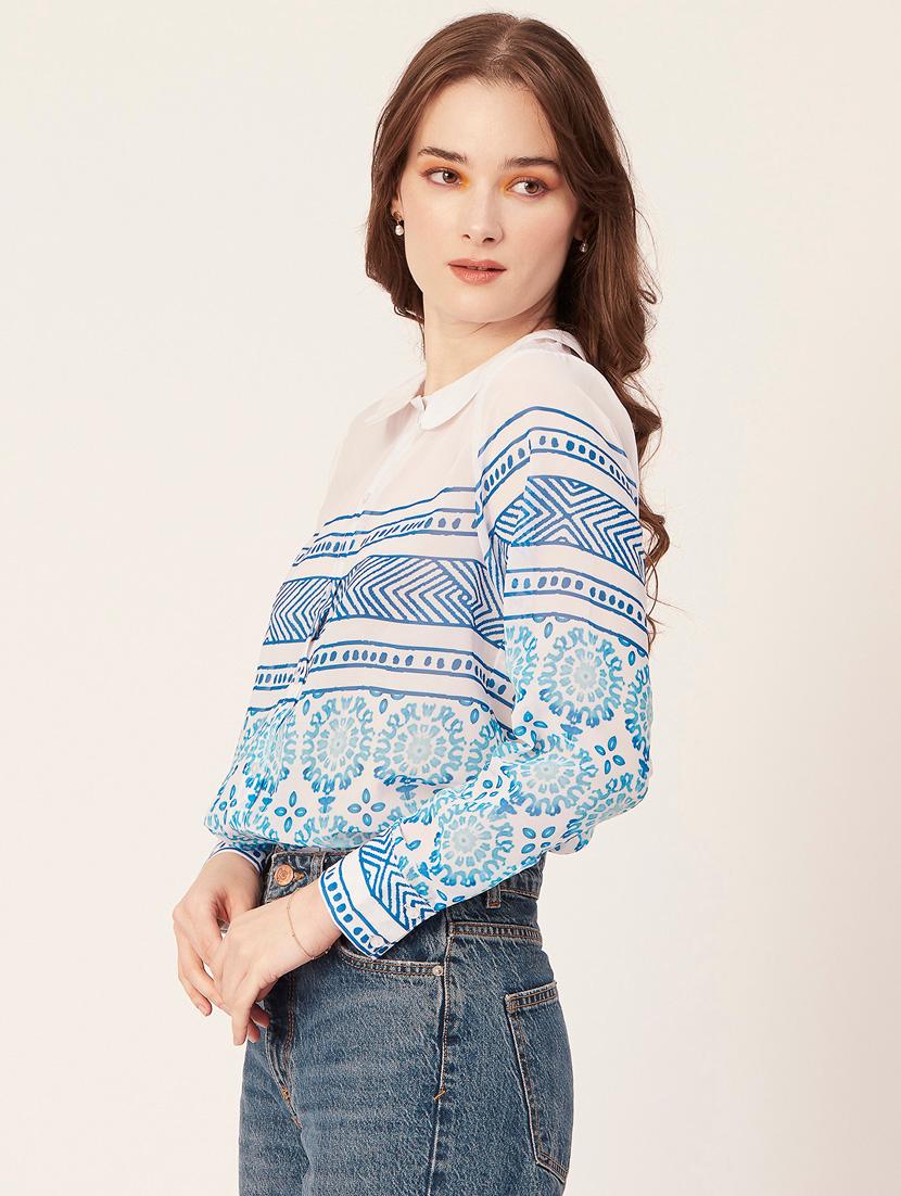 peter pan neck printed shirt - 20031262 - Zoom Image - 2