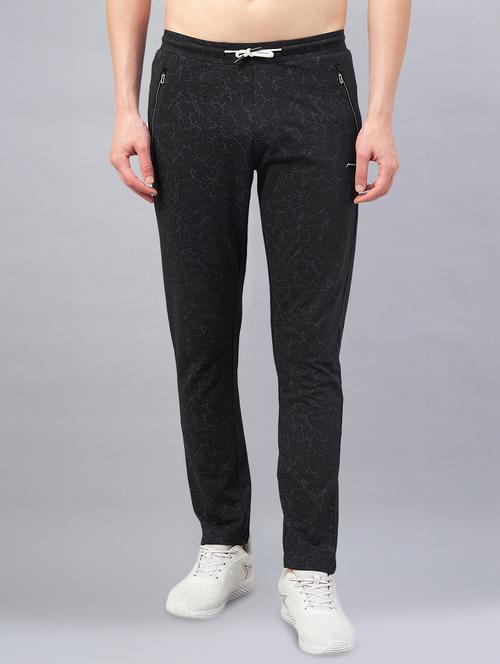 black printed slim fit full length track pant - 20031367 - Very Small Image - 1