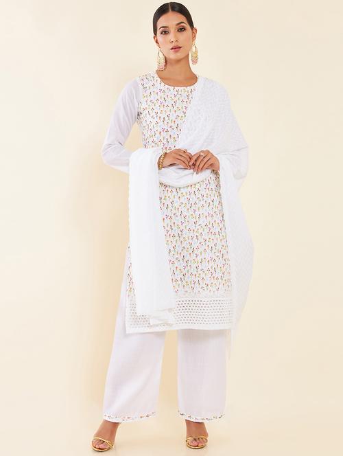 white printed unstitched palazzo suits - 20031840 - Very Small Image - 1