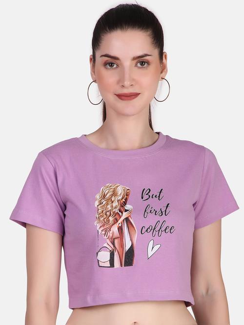 women's chest print round neck t-shirt - 20031869 - Very Small Image - 1