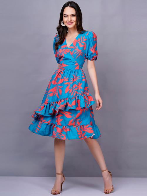 women's ruffle leaf print dress - 20031921 - Very Small Image - 1