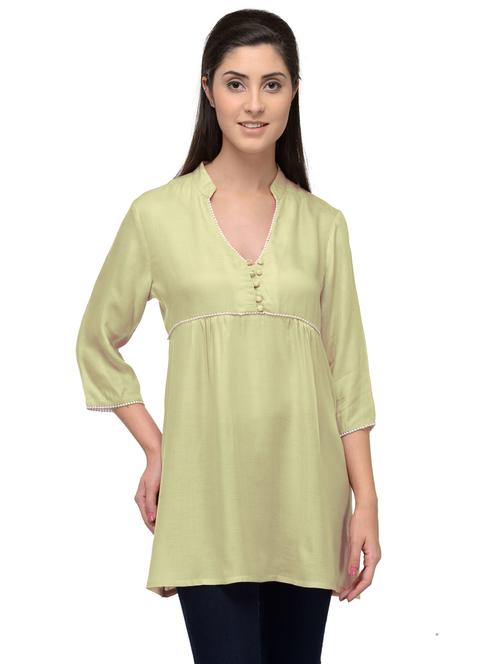 yellow mandarin neck a-line tunic - 20032650 - Very Small Image - 1