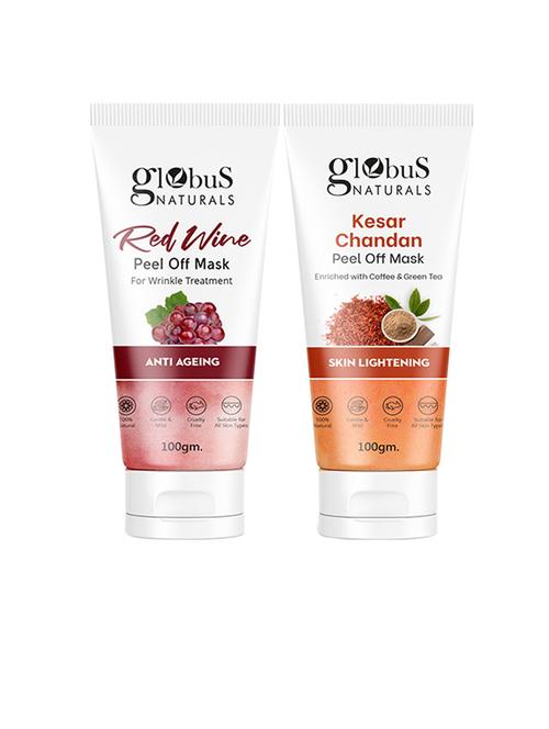 globus naturals radiance & glow peel off mask combo - kesar chandan & red wine peel off mask, 100 gm, set of 2 - 20033223 - Very Small Image - 1