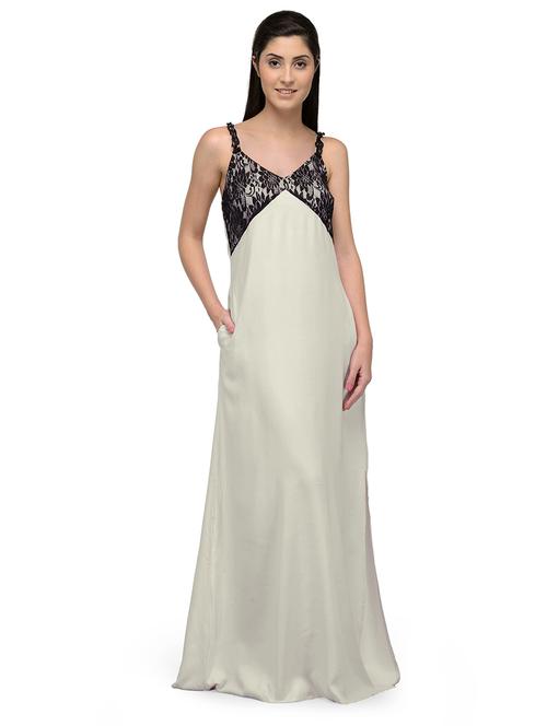 v-neck solid nighty - 20033438 - Very Small Image - 1