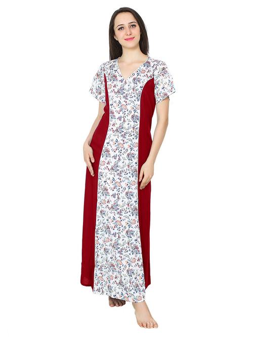 v-neck printed nighty - 20033493 - Very Small Image - 1