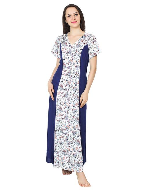 v-neck printed nighty - 20033494 - Very Small Image - 1