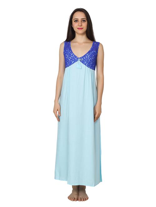 v-neck solid nighty - 20033502 - Very Small Image - 1