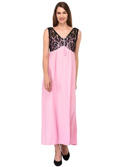 v-neck solid nighty - 20033504 - Very Small Image - 1