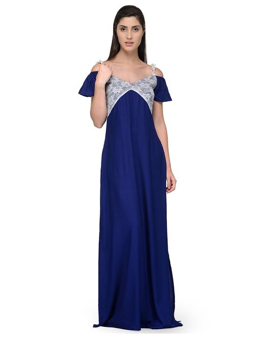 v-neck solid nighty - 20033585 - Very Small Image - 1