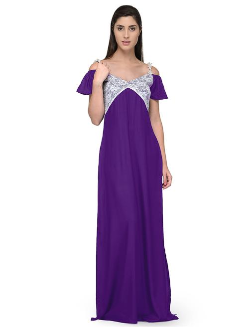 v-neck solid nighty - 20033586 - Very Small Image - 1