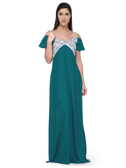 v-neck solid nighty - 20033588 - Very Small Image - 1