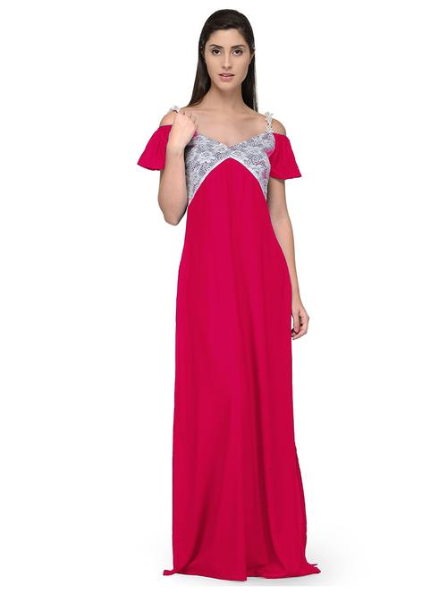 v-neck solid nighty - 20033589 - Very Small Image - 1