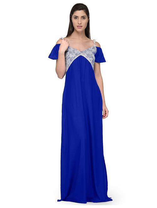 v-neck solid nighty - 20033591 - Very Small Image - 1