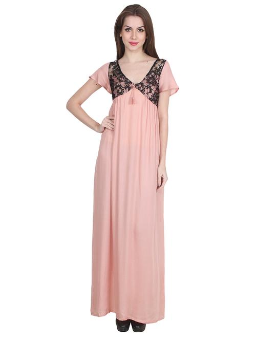 v-neck solid nighty - 20033611 - Very Small Image - 1