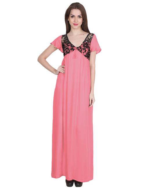 v-neck solid nighty - 20033613 - Very Small Image - 1